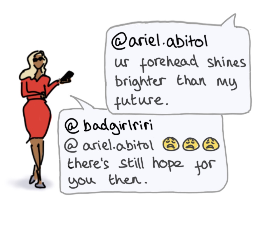 Cartoon illustration of Rihanna with text from Rihanna’s Instagram account.