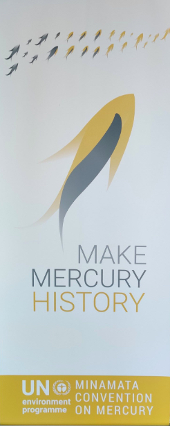 Photograph of conference banner for the Minamata Convention on Mercury. 