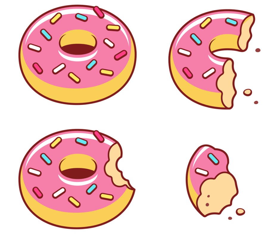 Drawing of four doughnuts all in various stages of consumption