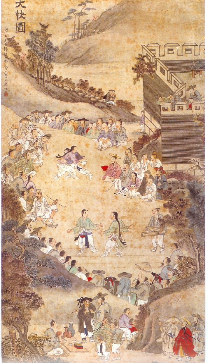 Image of a painting of landscape with multiple people